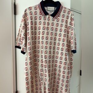 Gucci Beige and Red Logo Polo Shirt